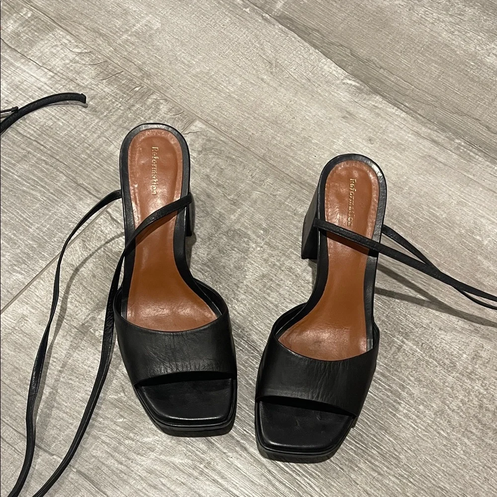 Reformation ankle tie platform sandals
